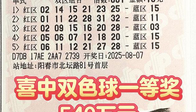 阳春一彩民中双色球一等奖